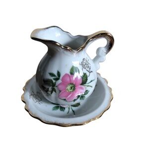 Vintage Lego Japan mini pitcher and saucer floral porcelain